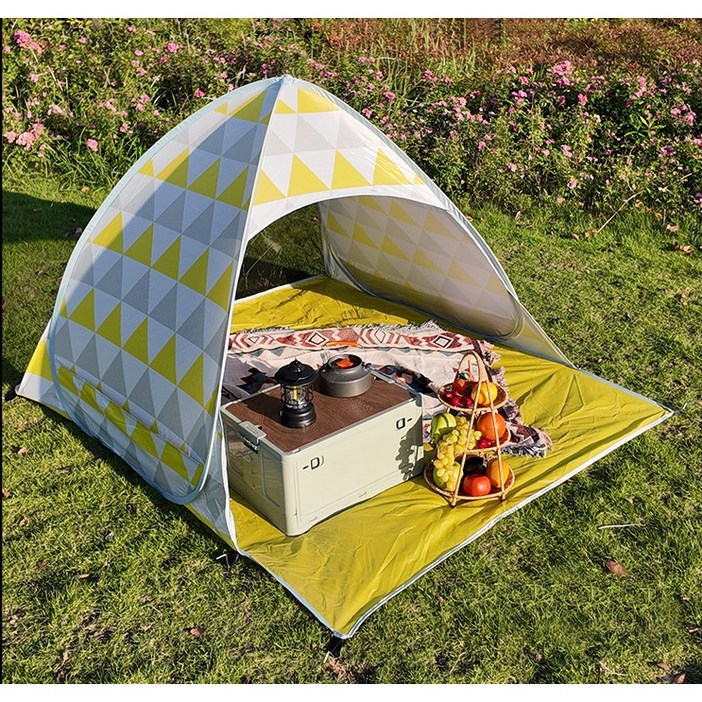 웰그라운드 피크닉 원터치 텐트, 2인용, 옐로우