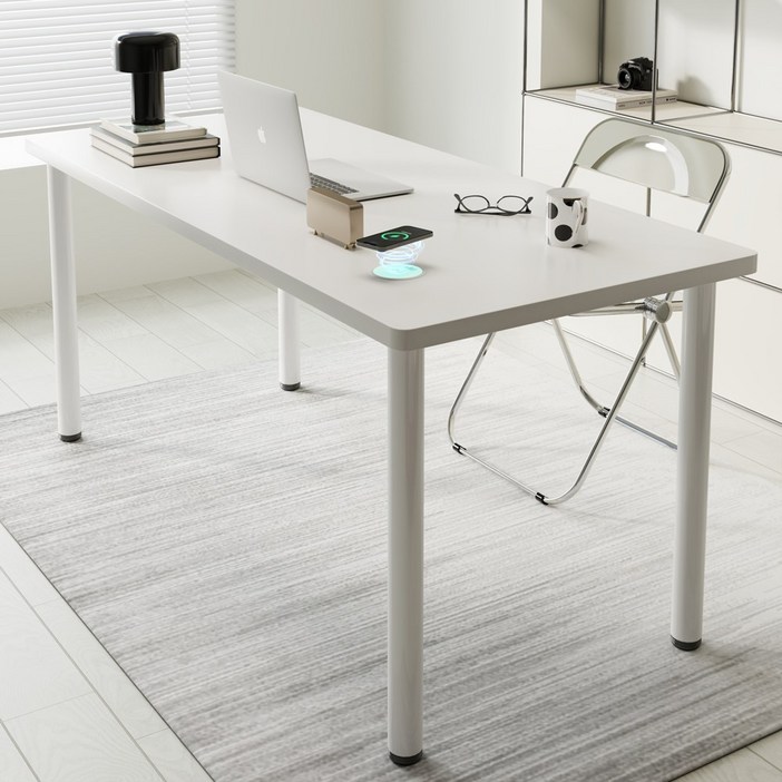 Unihome 무선충전형 튼튼한 컴퓨터 책상 1인용 사무용 학생 공부 테이블, 화이트