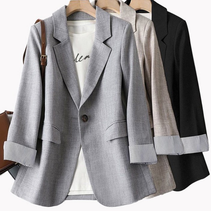 150KG M5XL 빅사이즈 캐주얼 정장자켓 배색 데일리 고급스러운 여성 양복 코트 3컬러