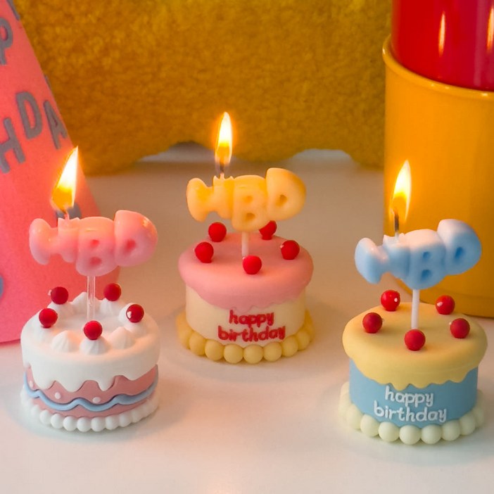 하피블리 통통HBD초 3P 생일초 케이크 파티 초, 1개, 통통HBD초3P블루