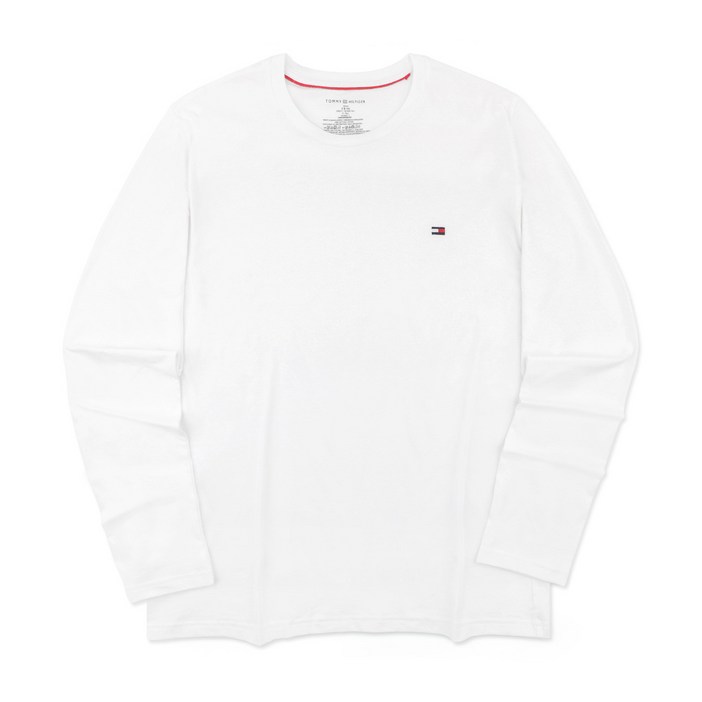 정품 타미힐피거 후드티 남여공용 코어 플래그 크루넥 긴팔 티셔츠 화이트