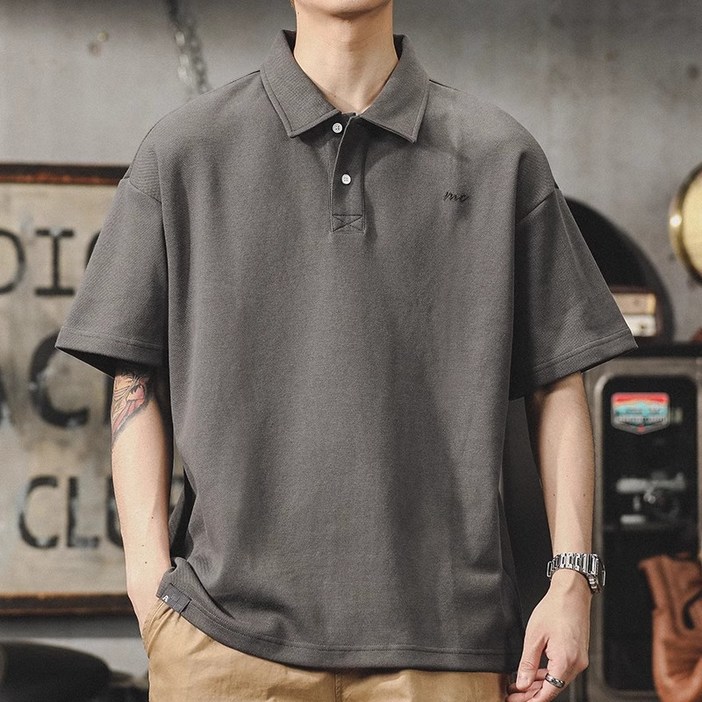 ANYOU 남성용 카라넥 티셔츠 반팔티 여름티 오버핏 무지 기본 빅사이즈