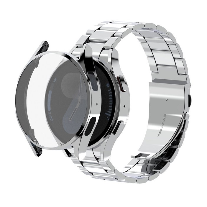 아이메이드잇 갤럭시워치 스탠다드 메탈 스트랩  유광 케이스 세트, 유광 실버, 1개