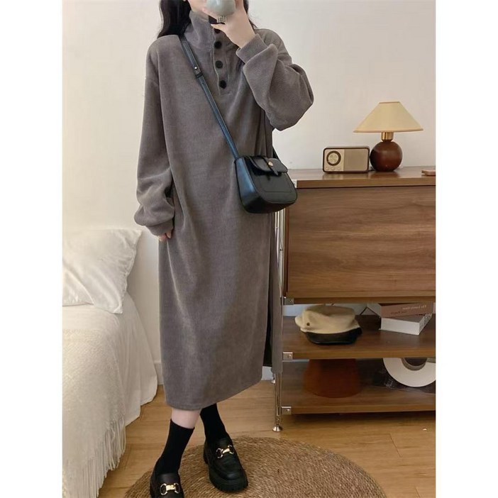 스타일닥터 여성 루즈핏 원피스 봄가을 패션 데일리룩 빅사이즈 캐주얼 코듀로이 롱원피스