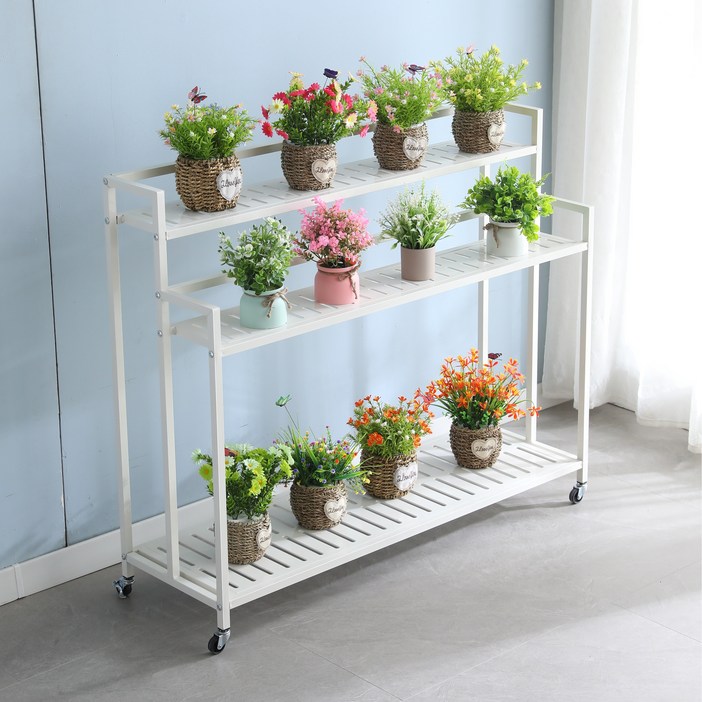 DP동봉국제무역 모던 인테리어 입체형 이동식 탄소강 화분 정리 선반, 3단, 화이트 80cm