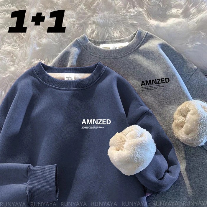 11 커플룩 양털안감 긴팔맨투맨 영문글짜 방한맨투맨 간절기 겨울 아우터 보온 긴팔티 패션 베이직 긴팔티 기모 맨투맨 4XL까지 운동복