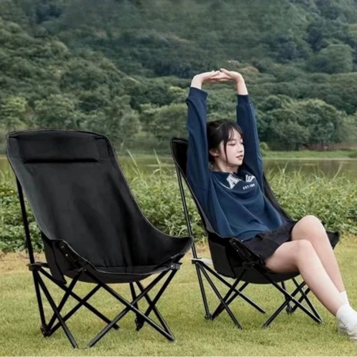 캠프텐버 아웃도어 릴렉스 접이식 캠핑 의자, 2개, 블랙