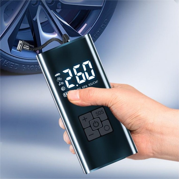 타이어 공기압 주입기  휴대용 무선 올인원  세트 6000mAh  타이어 압력 모니터링led손전등보조배터리자동차 농구공 자전거 오토바이 다용도에어펌프