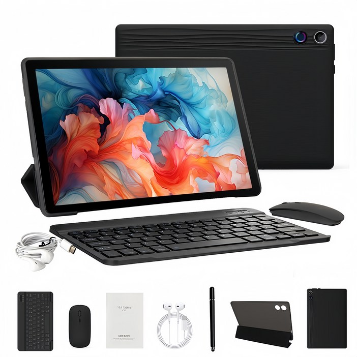 Wqplo A10L 태블릿PC,10.1인치태블릿,12G+64G,8 코어,안드로이드 14, Wi-Fi, 검정색/Black/슈트, 64GB