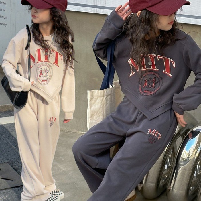 [앙디] JF상하복 MIT (JF010) / (사선컷팅티셔츠+일자츄리닝바지)_(주니어 초등학생 중학생 초딩중딩 아동복 의류 여아용 봄 가을 상하세트)