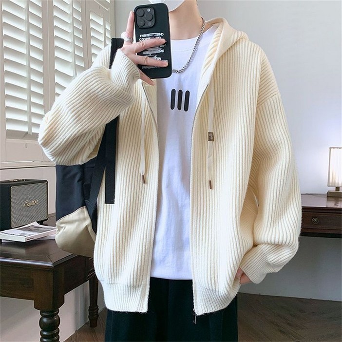 besteffie 남성 후드 집업 니트 가디건 가을 겨울 캐주얼 여유핏 지퍼 오픈 니트 자켓 빅사이즈 데일리 남자 카디건 Q55