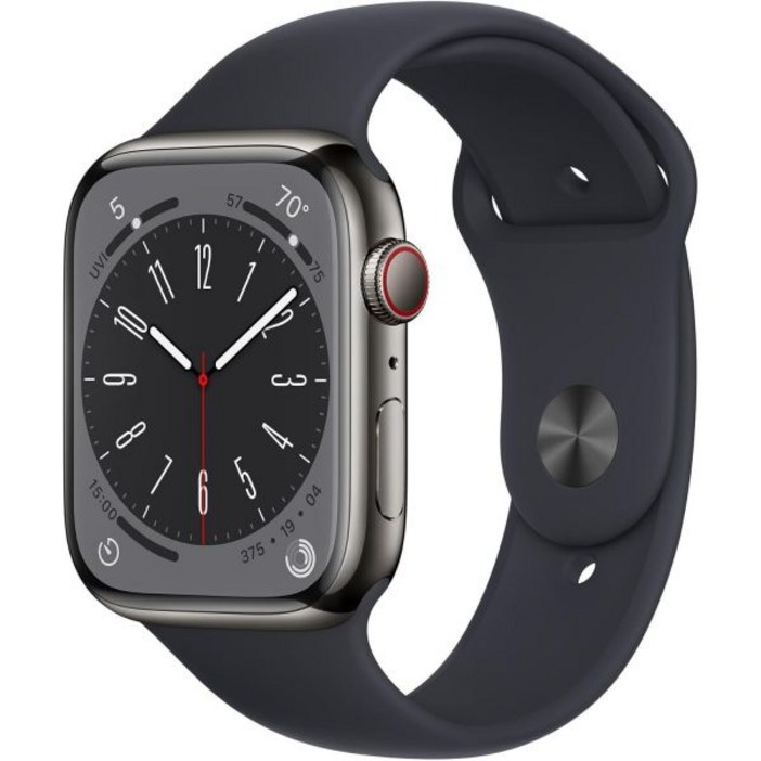 Apple Watch 시리즈 8(GPS + 셀룰러 41mm) - 미드나잇 스포츠 밴드가 있는 그래파이트 스테인리스 스틸, M/L(갱신)