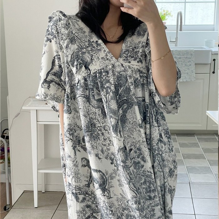 미야미 반팔 44 120 빅사이즈 뜨왈 빅사이즈 감성 오버핏 파자마 홈웨어 원피스 임부복