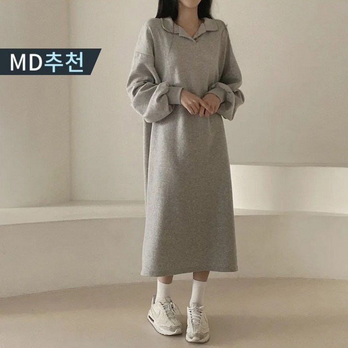 닷츠스타일 긴팔 카라넥 루즈핏 기모 롱 원피스 닷츠스타일 긴팔 카라넥 루즈핏 기모 롱 원피스