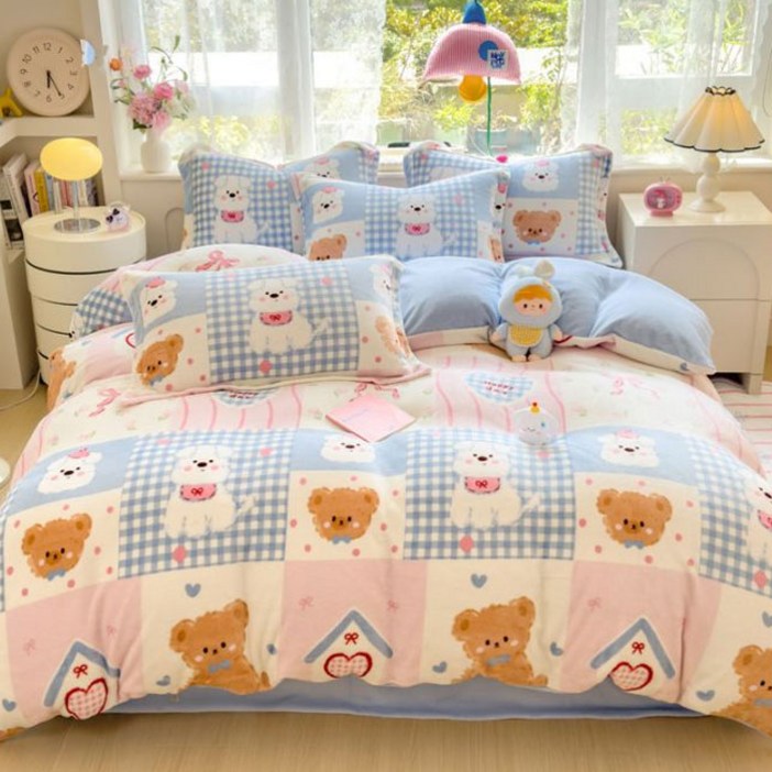 리진 밀크 벨벳 이불커버 싱글 150X200cm, 블루