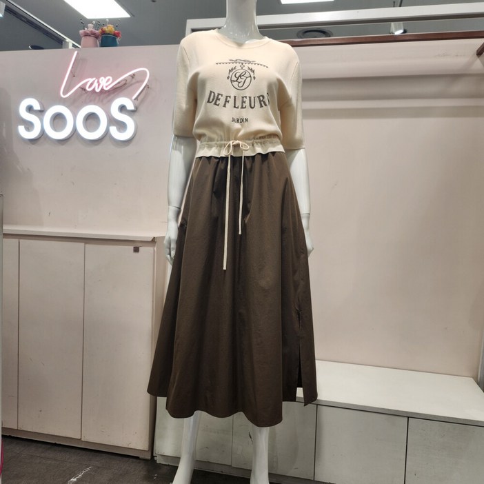 수스 HS04 / 니트 우븐 자수 원피스 S242NOJ501