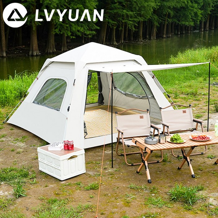 루앤 원터치 텐트 거실형 그늘막 자동 오토텐트, 단일색상, 5-6인용(240*240*155cm)