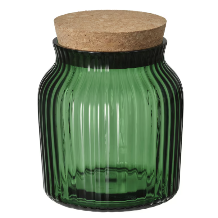 이케아 유리용기 빈테르핀트 보관용기, 코르크유리 그린, 15 cm