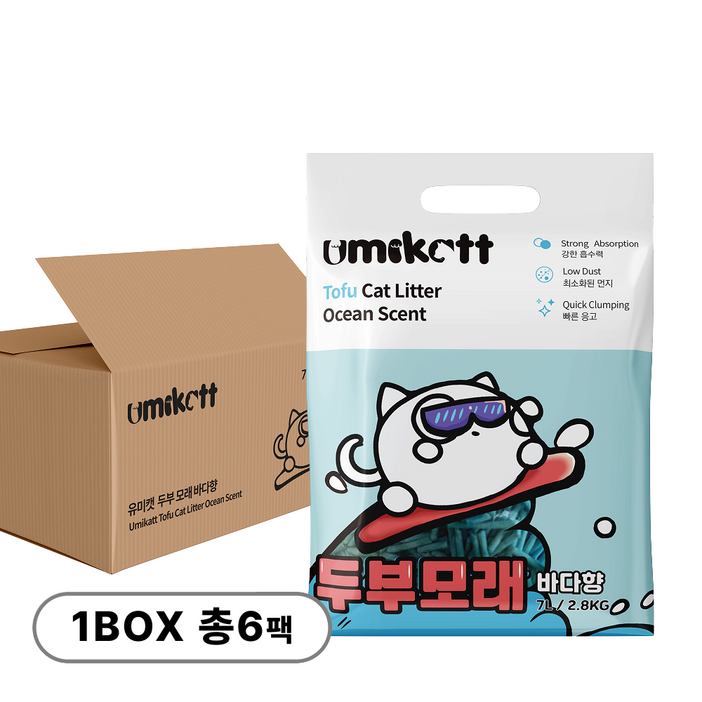 유미캣 고양이 두부모래 2.8kg, 바다향, 6팩, 7L