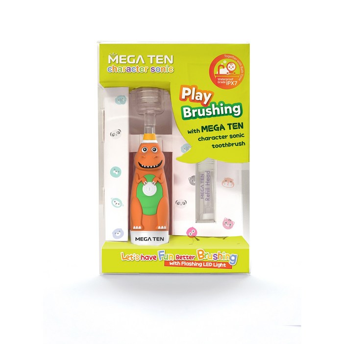 메가텐 기프트팩 캐릭터 키즈소닉 공룡 음파전동 칫솔 GIFT 패키지 본품1리필1헤드캡, 1개, 1개입