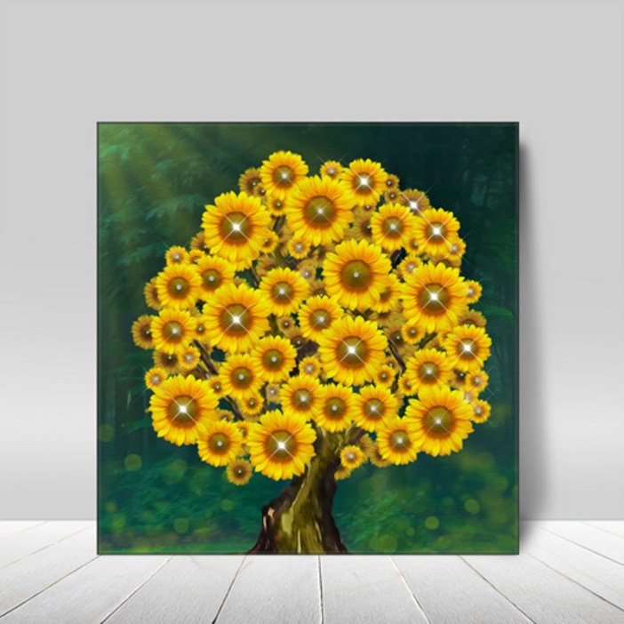피앤피몰 신제품 보석 해바라기 액자 풍수지리인테리어 돈들어오는 그림, 1개, 07 보석 해바라기 나무그린
