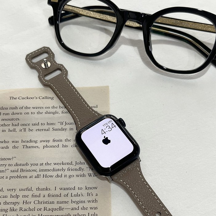 헤브온 애플워치 호환 슬림 버클 가죽 스트랩 밴드, 핑크