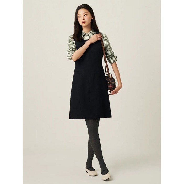 국내백화점 빈폴 원피스 트위드 텍스처 레이어드 데이트 오피스룩