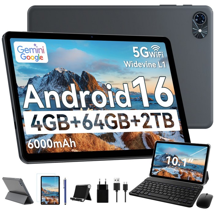 TABWEE 10인치 Android16 태블릿 pc 패키지 Gemini 2.0 2026신형 4GB64GB 2TB확장 키보드펜 포함 5G WiFi 6000mAh 패키지