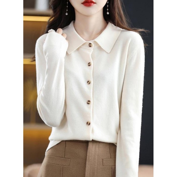 이유무무 NQ-080 심플 울 카라 니트 가디건 셔츠