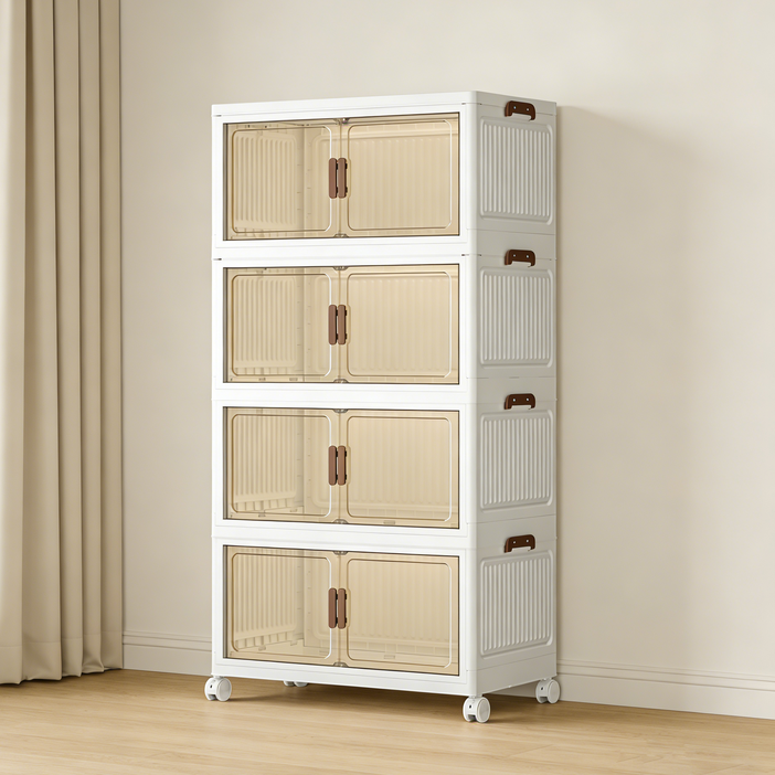 대용량 폴딩 리빙박스 원룸 이동식옷장 양문형 다용도 접이식 수납장 조립식 이불장, 반투명, 1세트