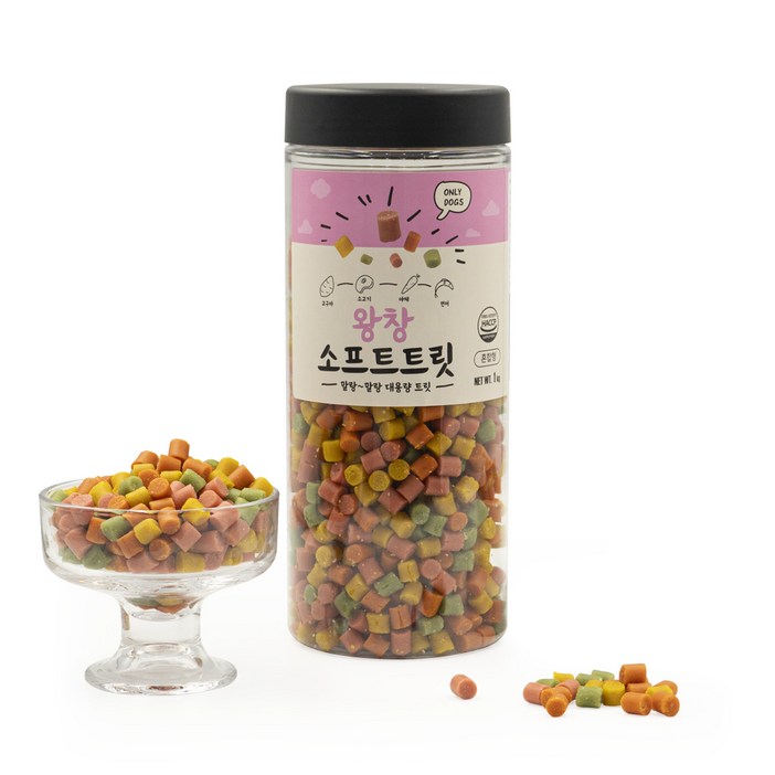 펫라벨 왕창 소프트트릿 강아지 간식, 대용량 교육용 노즈워크용 간식 1,000g, 1개, 1kg, 혼합형