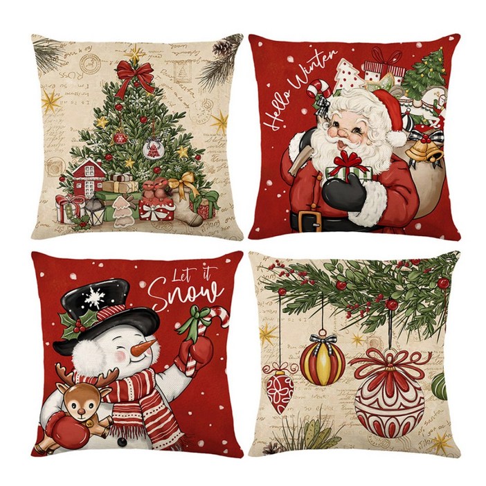 (4종세트)포근한 크리스마스 쿠션커버 북유럽 인테리어 쿠션 방석커버 거실 소파 홈데코 선물용