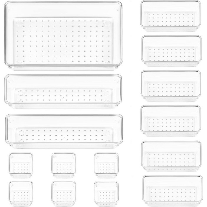 Vtopmart 조립식 다용도 서랍 정리 트레이 수납함 15p, 1세트, 투명