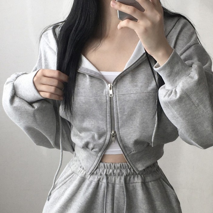 스타일업 크롭 후드 집업 투웨이 크롭집업 4color