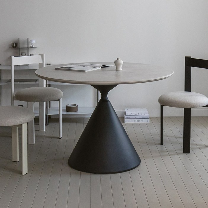 우드띠어리 세라믹테이블 다이닝 거실 식탁 원형 발렌토 테이블, 단일 색상