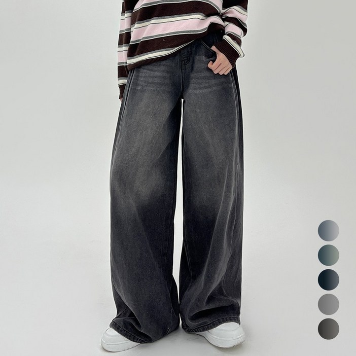 코모도 여성 와이드 청바지 절개 라인 롱 데님 팬츠 ( 2단기장 )