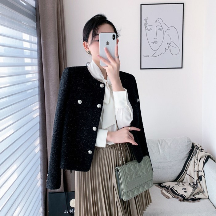 패션고리 여성 라운드 데일리 기본 트위드 자켓 H1029
