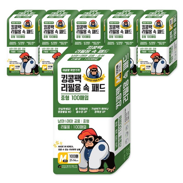 킹콩 일자형 매너벨트 리필패드 중형 100매X6개, 6개