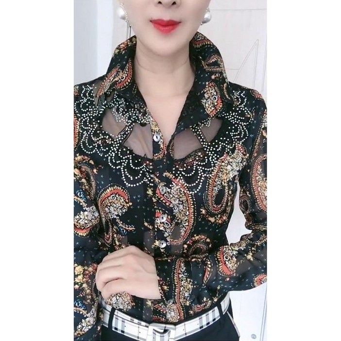 딜마켓 아우카라블라우스  여성 화려한 카라 긴팔 블라우스 상의