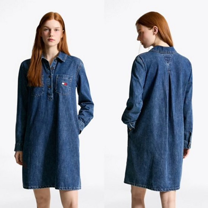 타미진 여성 T32F6WOP05TWL1 루즈 A라인 핏 데님 롱 슬리브 드레스 여자 긴팔 중청 봄가을 원피스 SC 765260