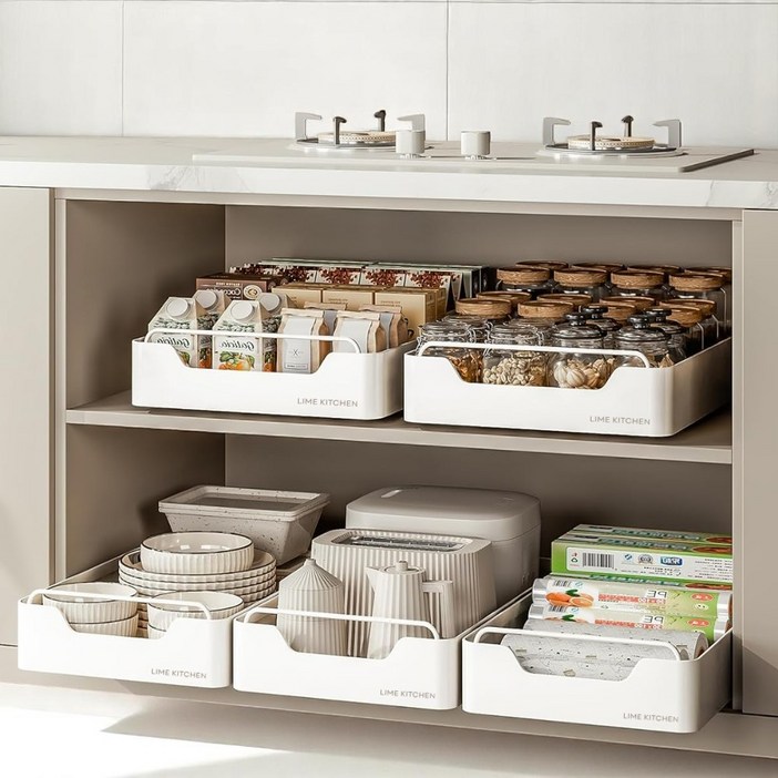 라임키친 슬라이딩 선반 무타공 접착식 주방 레일 서랍 하부장, 1개