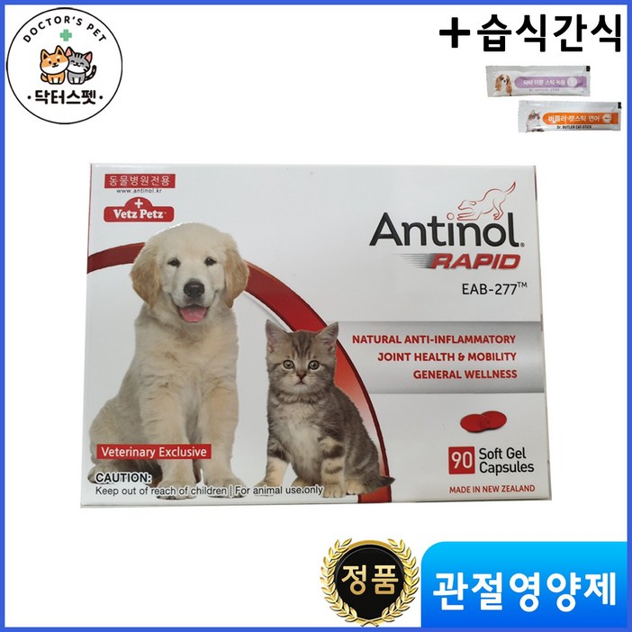 안티놀 90정 안티놀 래피드 90정 천연 성분 관절영양제 동물병원 전용 정품 강아지 고양이 겸용 동물병원 전용 습식 간식
