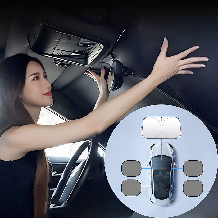 유니르 원터치 앞유리 차량용 햇빛가리개, 블랙 앞유리1개창문4개전용파우치, 1개