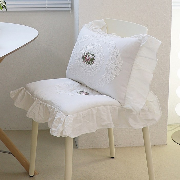 오라이프샵 플라워 레이스 식탁의자방석 방석쿠션, 화이트 4개