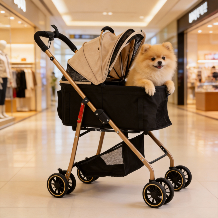MILALOUIS 2025최신 강아지 유모차 애견유모차 원터치 퀵폴딩 강아지유모차 분리형 프리미엄 소중형견 접이식 개모차, 골드, 1개