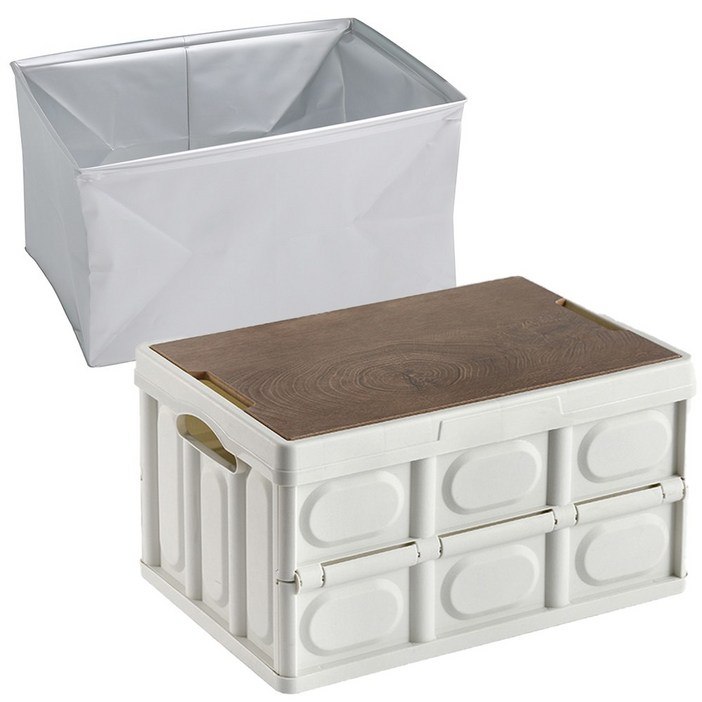 아이엠듀 트렁크 앤 캠핑 폴딩 박스 정리함 56L  우드상판  방수팩 세트상품, 화이트