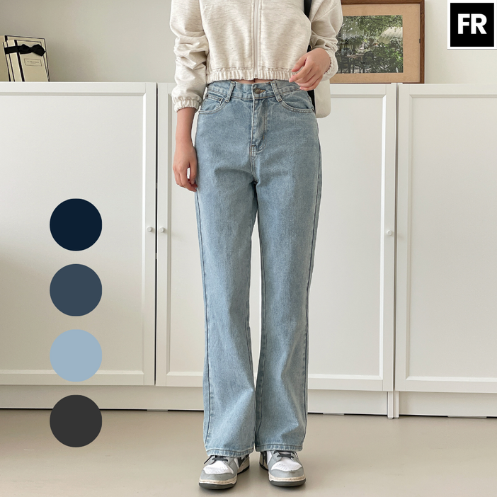 페이버릭 여성 난스판 롱 세미부츠컷 와이드 청바지 (4색상)