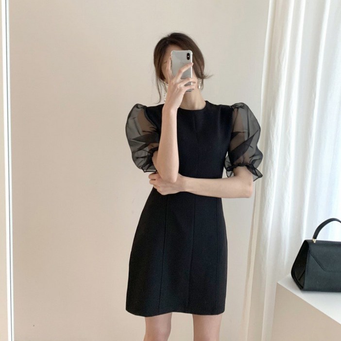 BIKASU 여성 여름 하객룩 원피스 정장 슬림핏 반팔 퍼프 소매 미니원피스 BIKASU 여성 여름 하객룩 원피스 정장 슬림핏 반팔 퍼프 소매 미니원피스