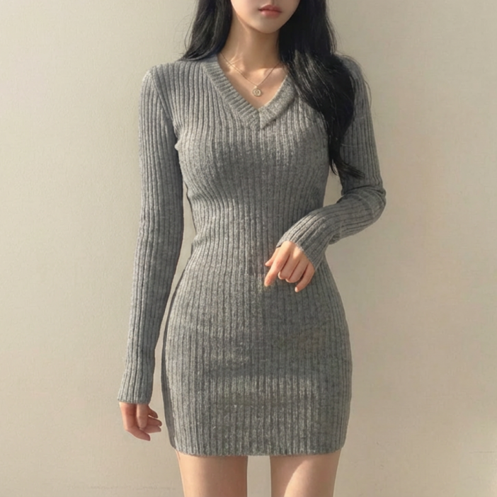 에쉬울프 타이트 슬림 니트 미니 원피스