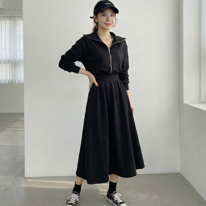 빅사이즈 여성 데일리 집업 카라 롱원피스 D1197 인브코 44120 봄가을